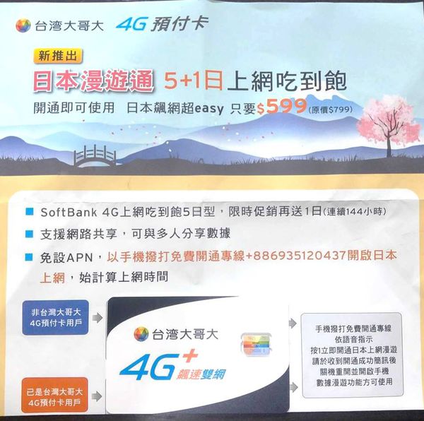 日本上網卡哪張比較划算 台灣大哥大日本漫遊通預付卡實測 小丰子3c俱樂部