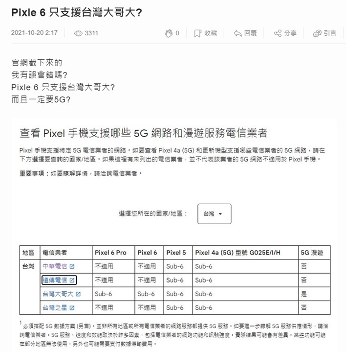 Google Pixel 6只支援台灣大哥大5G? - 電腦王阿達