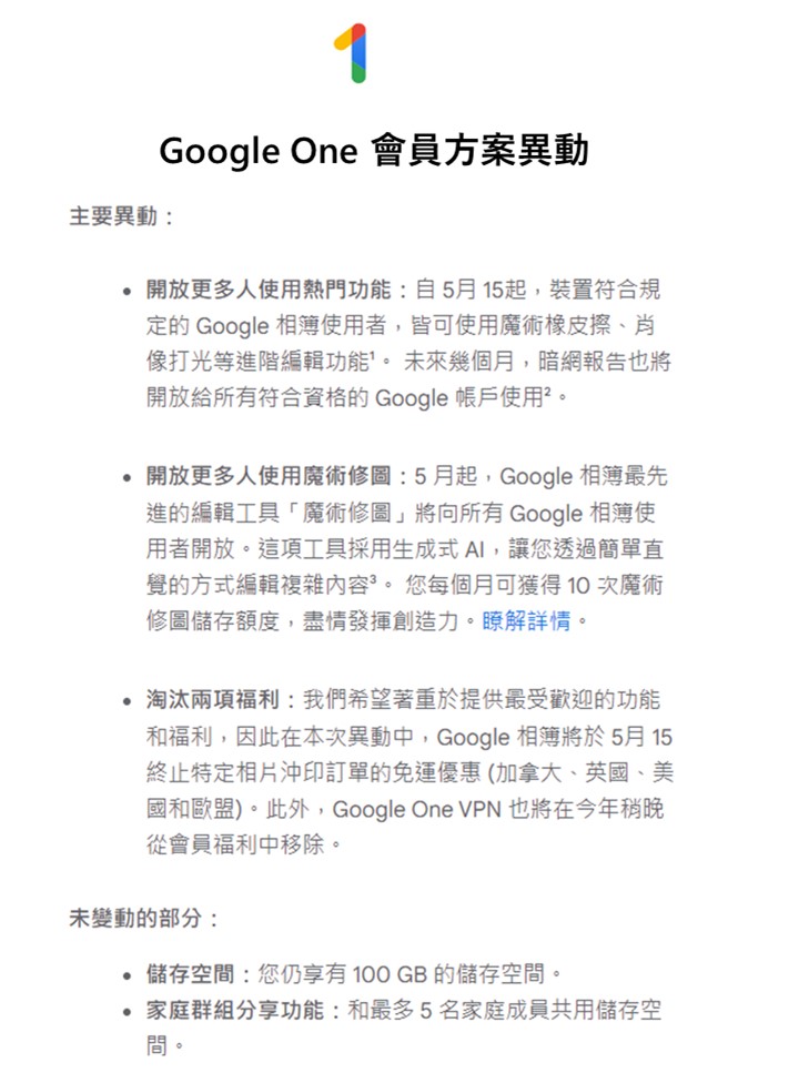 Google One 會員方案異動, 新增熱門AI修圖功能! - 電腦王阿達