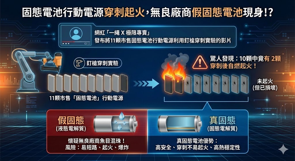 固態電池行動電源穿刺不會起火自燃嗎? 網紅踢爆假固態行動電源真相解析 - 電腦王阿達 固態電池行動電源穿刺不會起火自燃嗎? 網紅踢爆假固態行動電源真相解析 - 電腦王阿達
