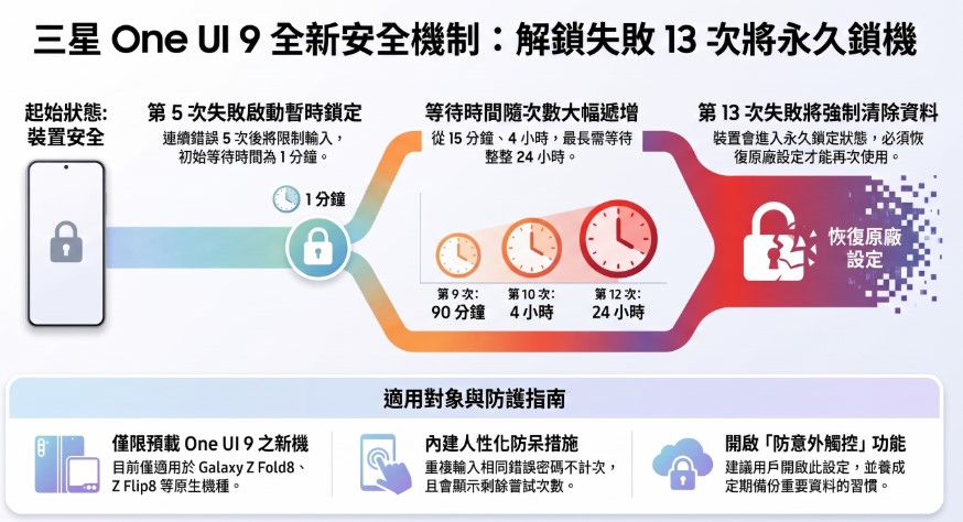 三星 One UI 9啟用新鎖定螢幕安全機制,連續 13 次解錯密碼將永久鎖機! - 電腦王阿達 三星 One UI 9啟用新鎖定螢幕安全機制,連續 13 次解錯密碼將永久鎖機! - 電腦王阿達